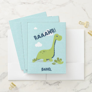 Cute Blue and Green Dinosaur Pocket Folder
