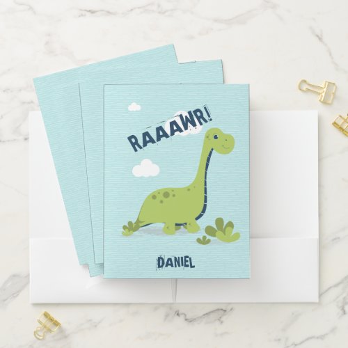 Cute Blue and Green Dinosaur Pocket Folder