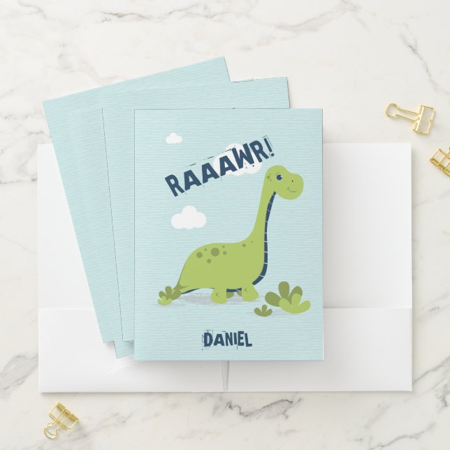 Cute Blue and Green Dinosaur Pocket Folder (In Situ)