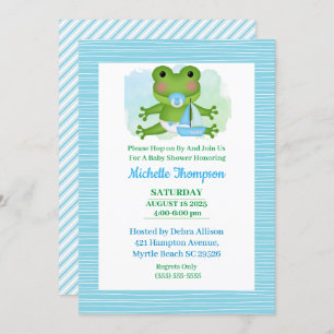 Cute Blue and Green Frog Baby Shower Invitation