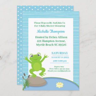 Cute Blue and Green Frog Baby Shower Invitation