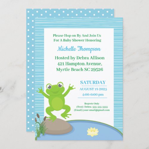 Cute Blue and Green Frog Baby Shower Invitation