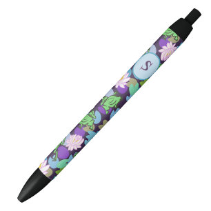 Cute Blue and Green Frogs Custom Monogram Initial Pen
