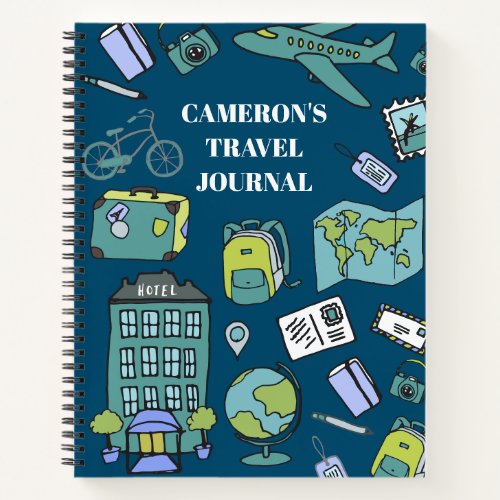 Cute Blue and Green Personalized Travel Journal 