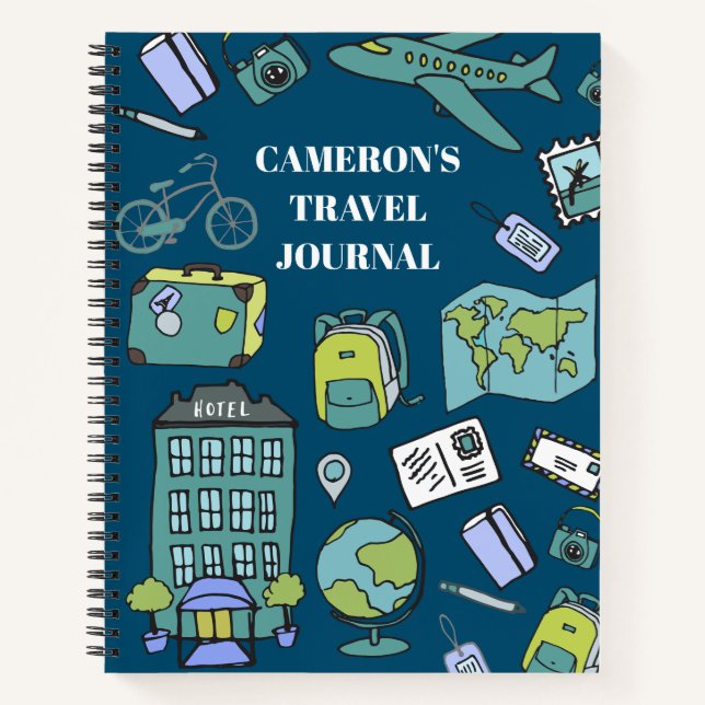 Cute Blue and Green Personalized Travel Journal  (Front)