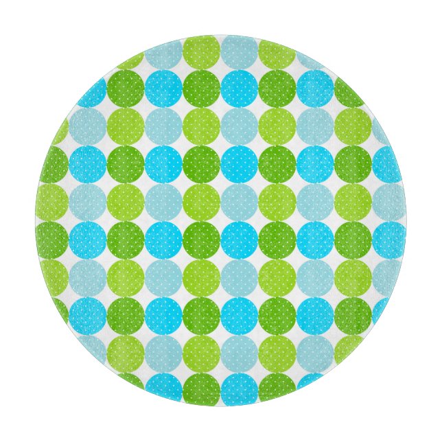 Cute Blue and Green Polka Dot Pattern Cutting Board (Front)