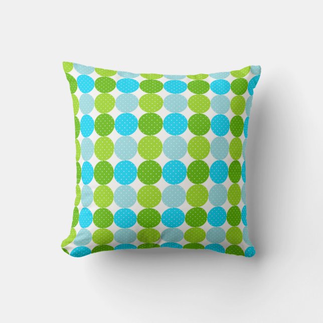 Cute Blue and Green Polka Dot Pattern Throw Pillow (Front)