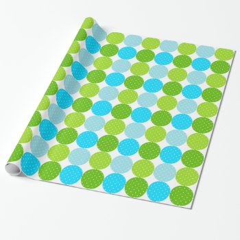 Cute Blue And Green Polka Dot Pattern Wrapping Paper by VintageDesignsShop at Zazzle