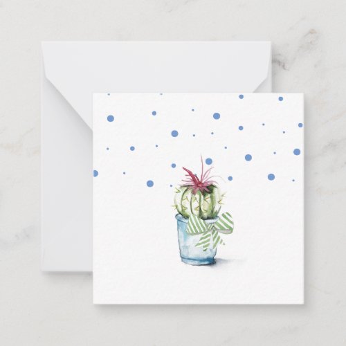 Cute Blue and Green Potted Cactus Plant Note Card