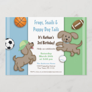 Cute Blue and Green Sporty Puppy Invitation