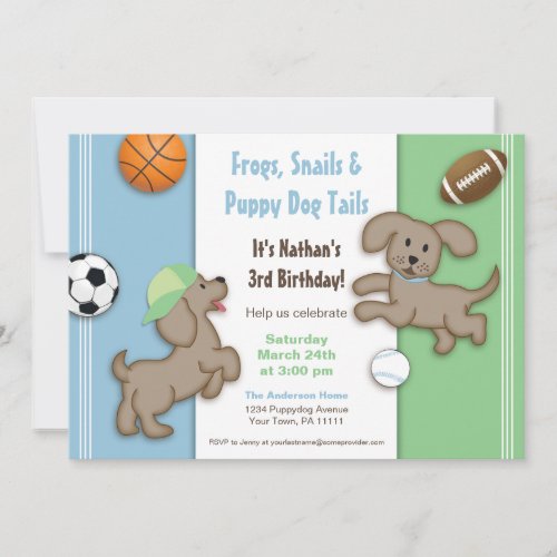 Cute Blue and Green Sporty Puppy Invitation