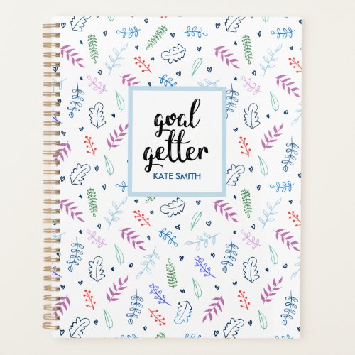 Cute Blue and Leaves Pattern with Hearts Planner