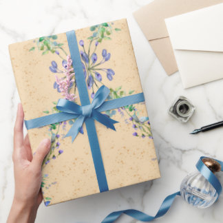 Cute Blue and Light Brown Flower Wrapping Paper