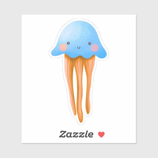Cute Blue and Orange Jellyfish Sticker (Sheet)