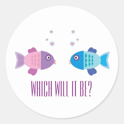 Cute Blue and Pink Baby Fish _ Gender Reveal Classic Round Sticker