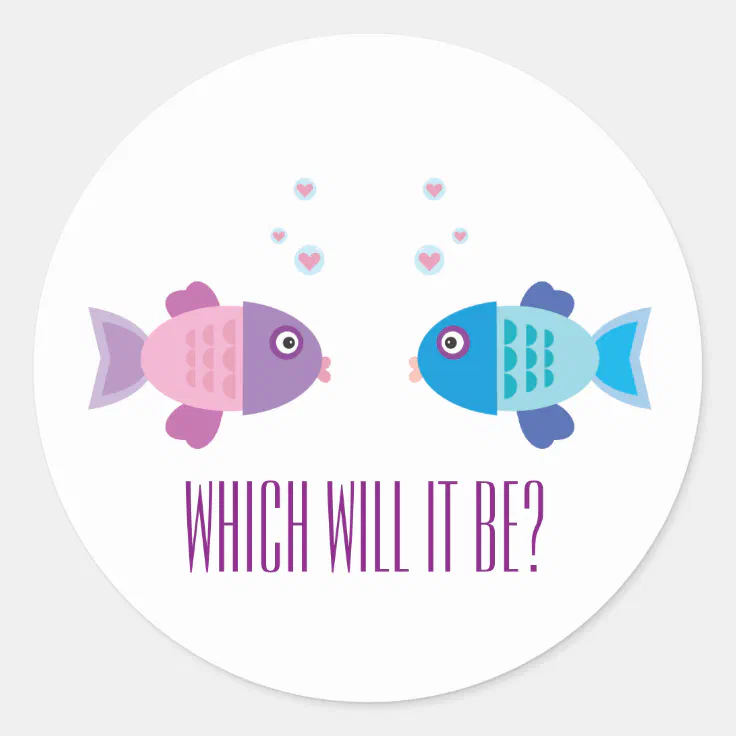 Cute Blue and Pink Baby Fish - Gender Reveal Classic Round Sticker | Zazzle
