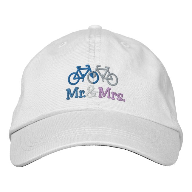 Cute Blue And Pink Bike Love Heart Wedding Embroidered Baseball Hat (Front)