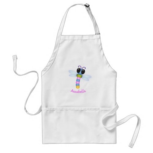 Cute blue and pink dragonfly cartoon illustration adult apron