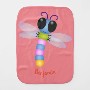 Cute blue and pink dragonfly cartoon illustration baby burp cloth