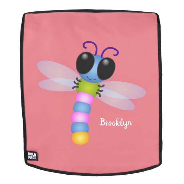 Cute blue and pink dragonfly cartoon illustration backpack (Removable Face)