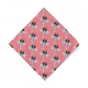 Cute blue and pink dragonfly cartoon illustration bandana