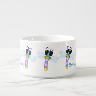 Cute blue and pink dragonfly cartoon illustration bowl