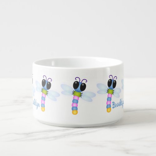 Cute blue and pink dragonfly cartoon illustration bowl