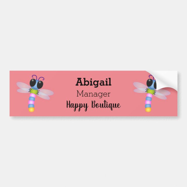 Cute blue and pink dragonfly cartoon illustration bumper sticker (Front)