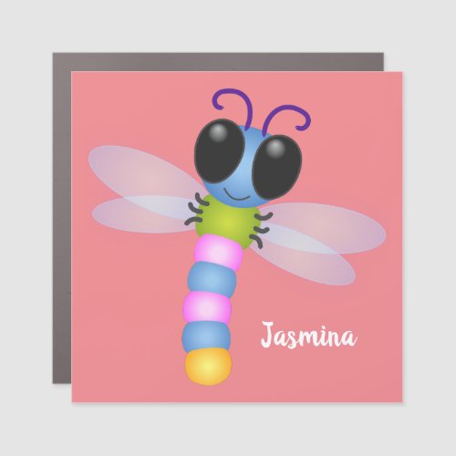 Cute blue and pink dragonfly cartoon illustration car magnet