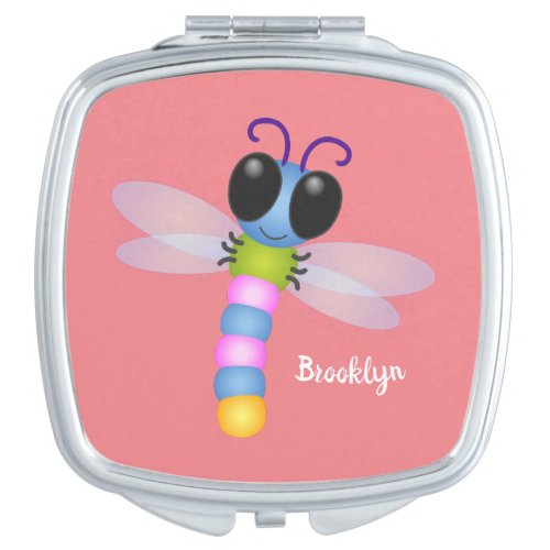 Cute blue and pink dragonfly cartoon illustration compact mirror