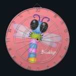 Cute blue and pink dragonfly cartoon illustration dart board<br><div class="desc">This cute blue and pink dragonfly is bright and colorful!</div>