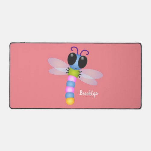 Cute blue and pink dragonfly cartoon illustration desk mat