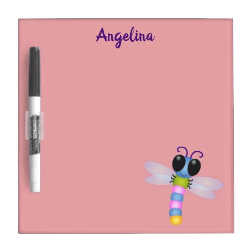 Cute blue and pink dragonfly cartoon illustration dry erase board