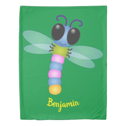 Cute blue and pink dragonfly cartoon illustration duvet cover