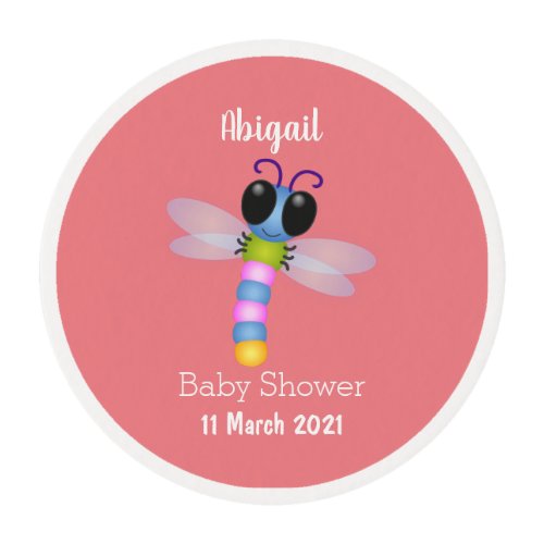 Cute blue and pink dragonfly cartoon illustration edible frosting rounds