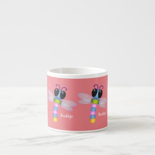 Cute blue and pink dragonfly cartoon illustration espresso cup