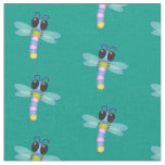 Cute blue and pink dragonfly cartoon illustration fabric