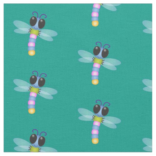 Cute blue and pink dragonfly cartoon illustration fabric