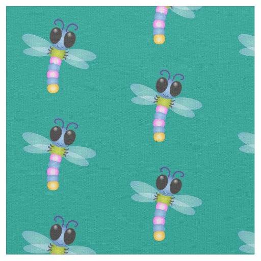 Cute blue and pink dragonfly cartoon illustration fabric