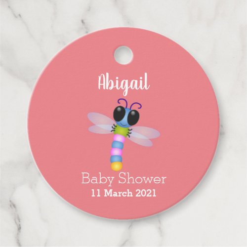 Cute blue and pink dragonfly cartoon illustration favor tags