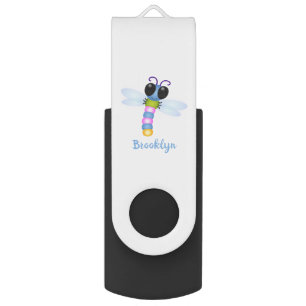Cute blue and pink dragonfly cartoon illustration flash drive