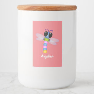 Cute blue and pink dragonfly cartoon illustration food label