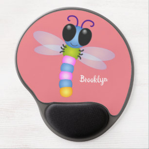 Cute blue and pink dragonfly cartoon illustration gel mouse pad