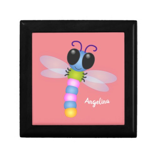 Cute blue and pink dragonfly cartoon illustration gift box