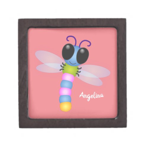 Cute blue and pink dragonfly cartoon illustration gift box