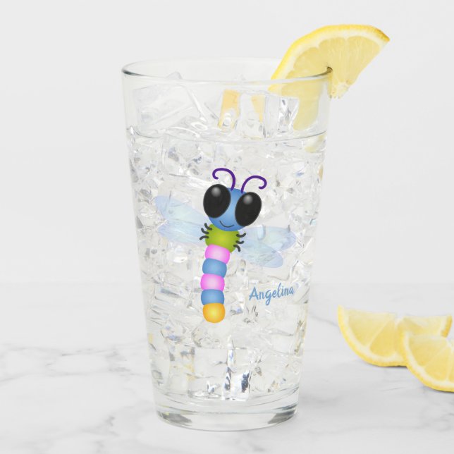 Cute blue and pink dragonfly cartoon illustration glass (Back Ice)