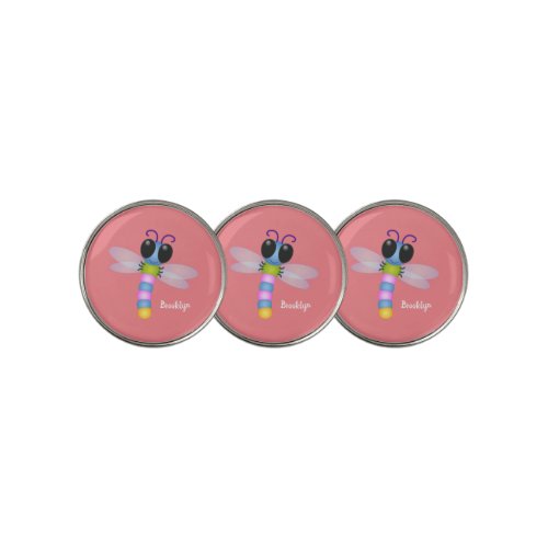 Cute blue and pink dragonfly cartoon illustration golf ball marker