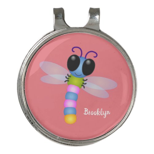 Cute blue and pink dragonfly cartoon illustration golf hat clip