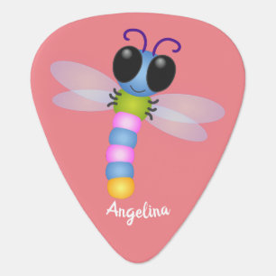 Cute blue and pink dragonfly cartoon illustration guitar pick