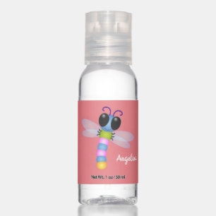 Cute blue and pink dragonfly cartoon illustration hand sanitizer
